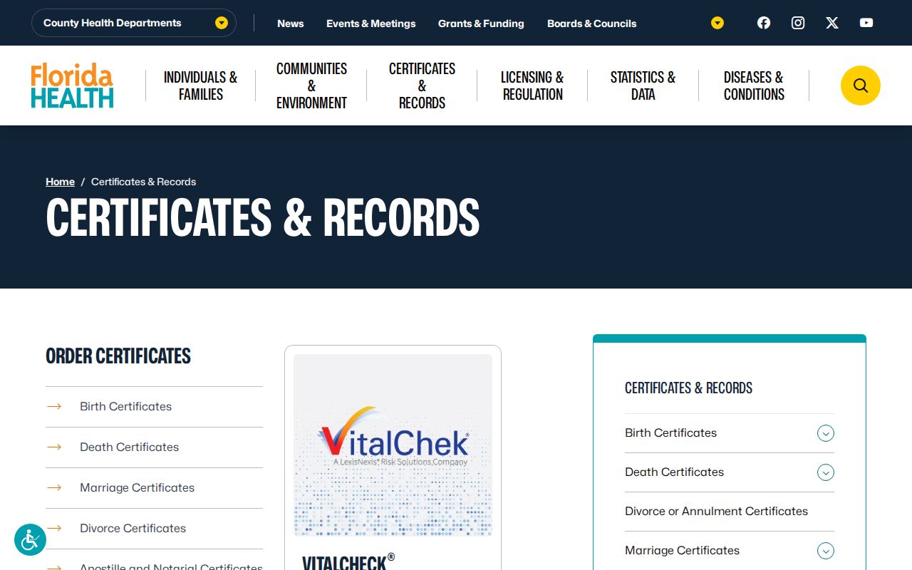 Florida vital records privacy source for Tamarac neighbors research