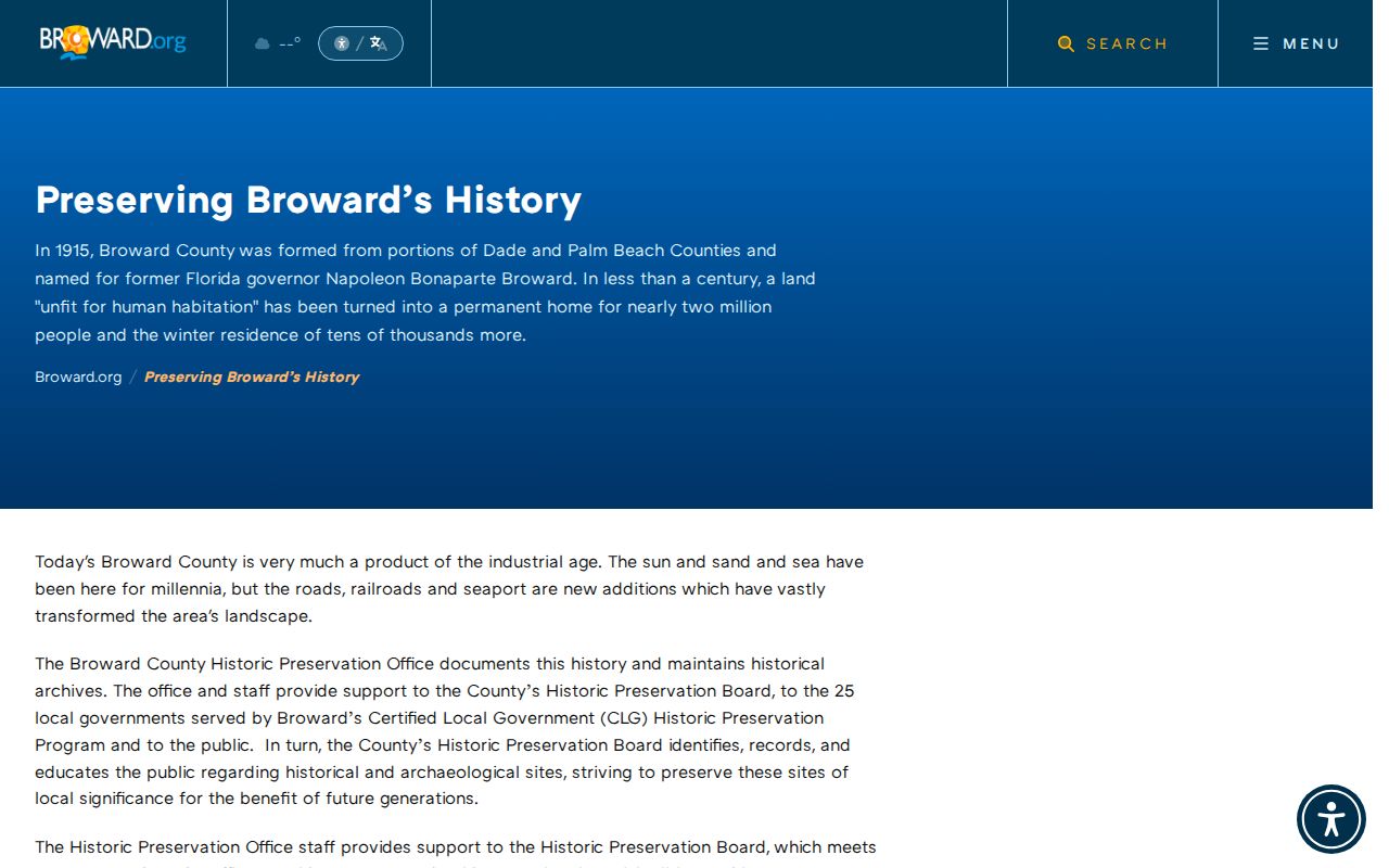 Broward Historical Commission resources for a Tamarac address history