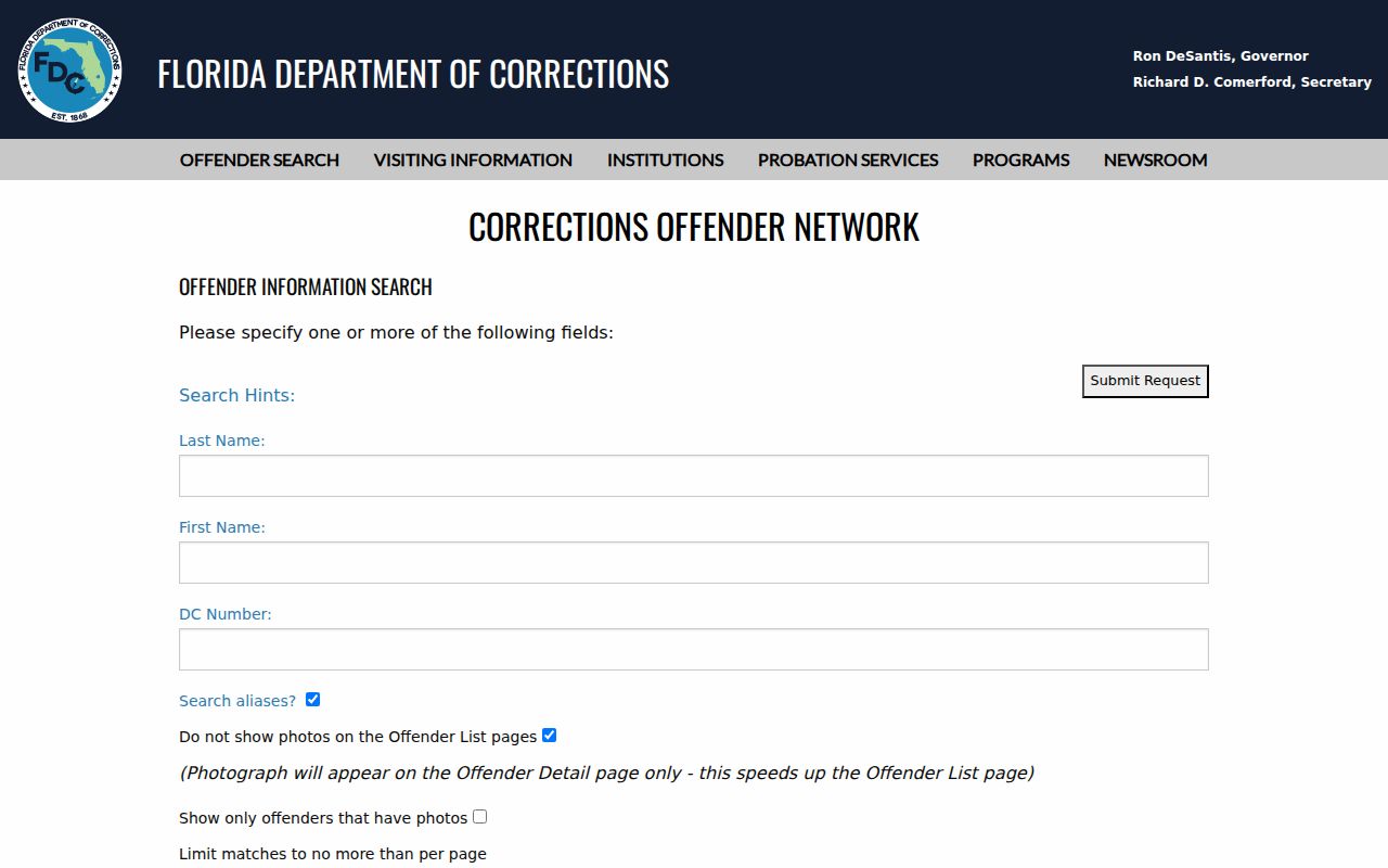 Florida corrections search used in a limited Tamarac resident lookup