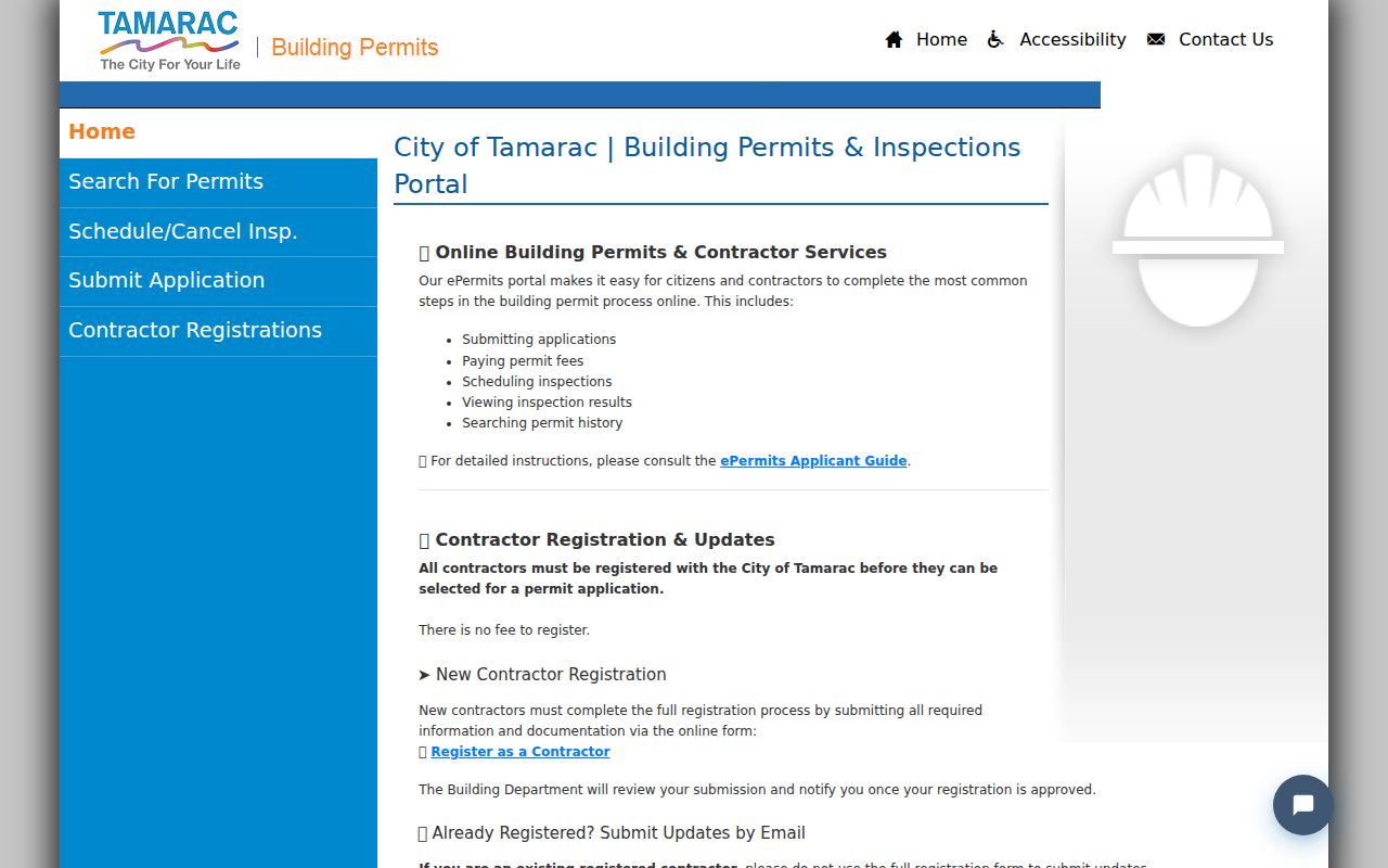 Tamarac Click2Gov permit search used with a street address