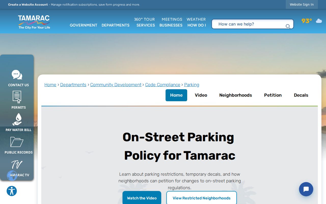Tamarac ZIP code directory parking petition information